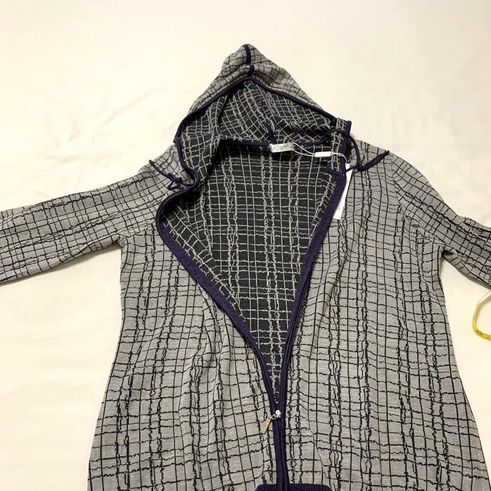 NWT 100% Silk Jacket Hoodie Women Grey Size Large Zip up Long Sleeves - Picture 6 of 11